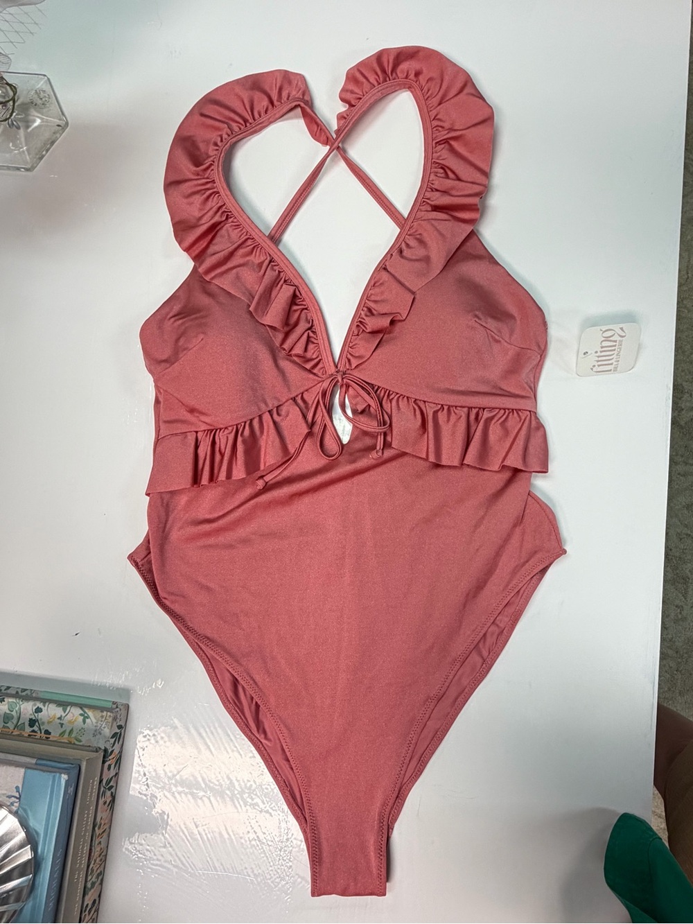 H&M Ruffled One-Piece Swimsuit in Dusty Rose